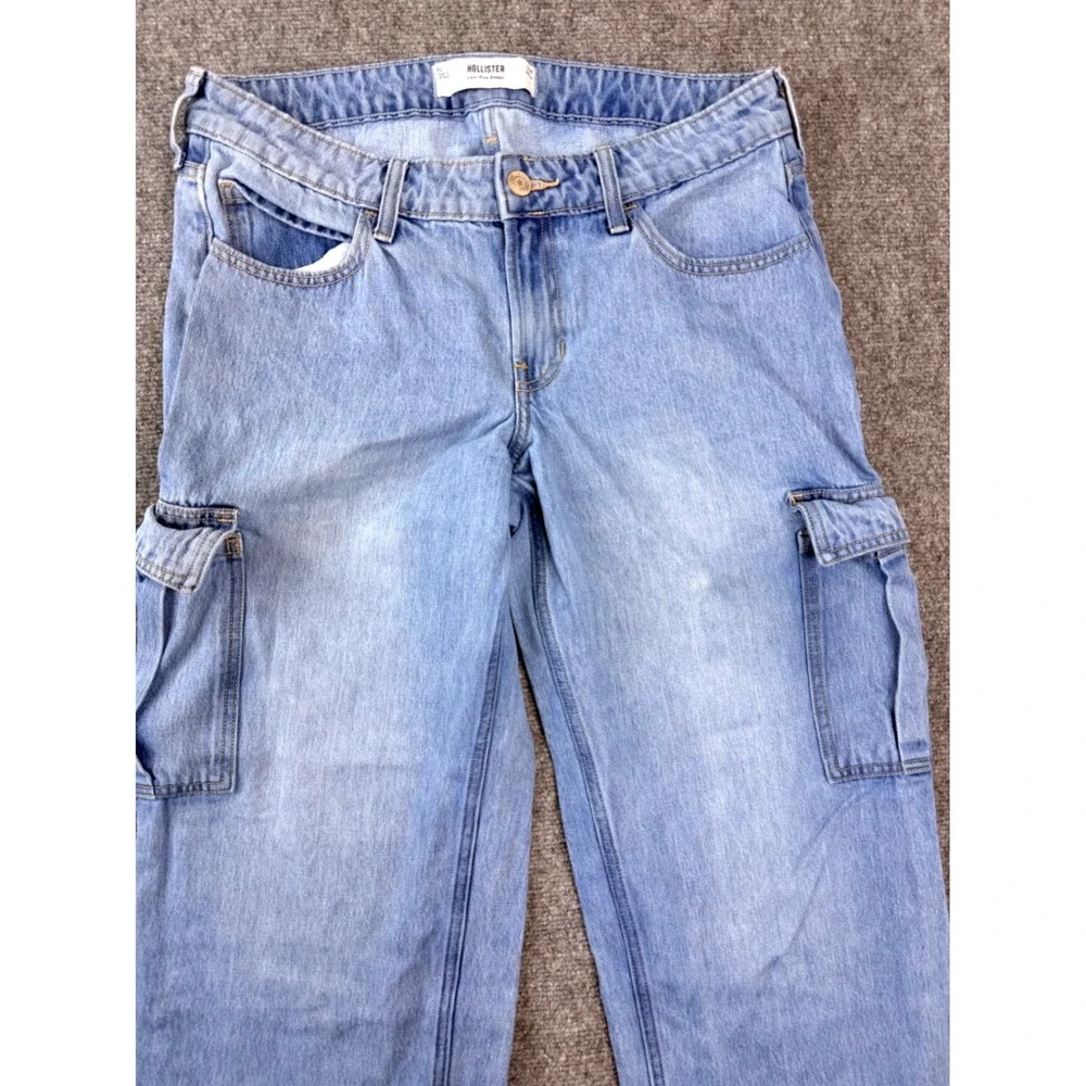 Y2K Hollister Low-Rise‎ Baggy Cargo Jeans Light Wash Blue W29 Short 8S 355D3429